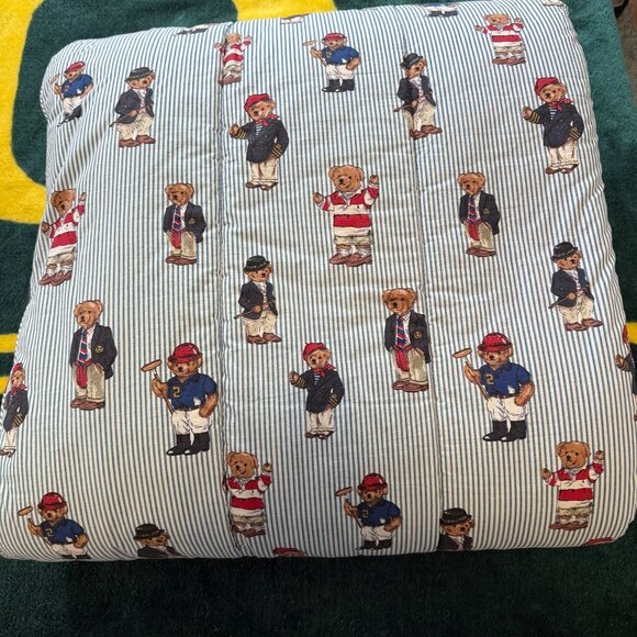 Ralph Lauren Polo Vtg Teddy Bear Blue Stripe Twin Comforter & 3 Pillow Cases - Picture 13 of 13